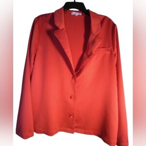 Express Ladygang Red Button Up Shirt Long Sleeve Left Front Mock Pocket Office